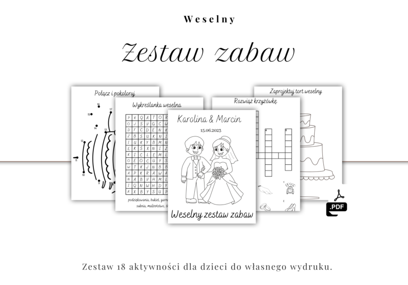 Kolorowanki weselne dla najmłodszych gości - plik PDF do własnego wydruku